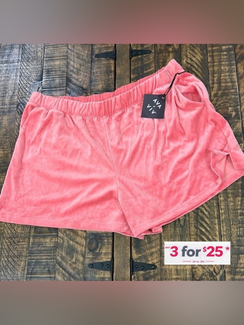 Ava & Viv Shorts Velour Coral high-rise pull on athletic shorts